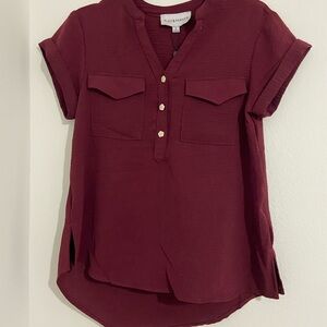 Elegant Burgundy Blouse with Button Accents